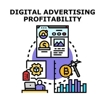 Digital advertising profitability strategy creating business value concept Stock Illustration