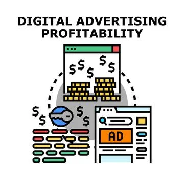 Digital advertising profitability strategy generating online income Illustrazione stock