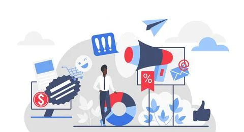 Digital Advertising Strategy with Marketing Elements Stock Illustration