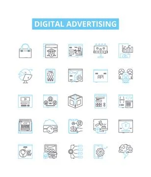 Digital advertising vector line icons set. Digital, Advertising, Online Stock Illustration