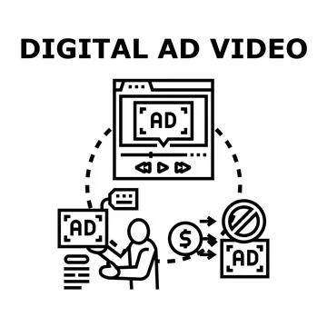 Digital advertising video concept generating revenue and blocking ads Stock Illustration