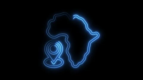 Digital africa map with navigation pointer glowing neon blue on black background 스톡 동영상 322972700