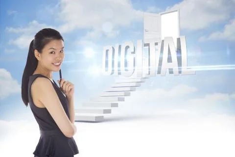 Digital against steps leading to open door in the sky Stock Illustration