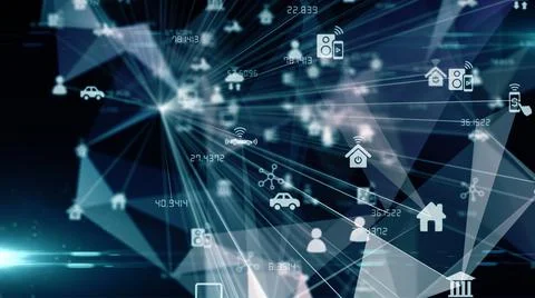 Digital age connected network nodes Internet of things IOT cloud computing   Stockillustratie