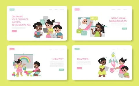 Digital Age Education set. Stock Illustration