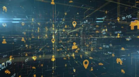 Digital age global connected network nodes Internet of things IOT cloud  Stockillustratie