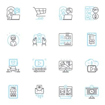 Digital age linear icons set. Disruption, Innovation, Connectivity, Progress Ilustración de archivo