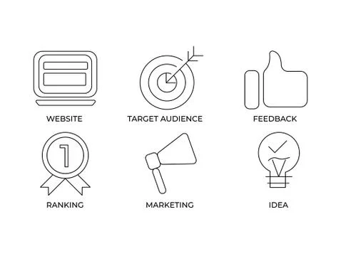 Digital Agency SEO Icon Set Vector Template . Web development, digital marketing Stock Illustration