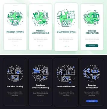 Digital agriculture night and day mode onboarding mobile app screen Stock Illustration