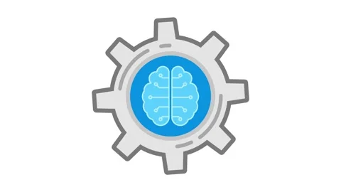 Digital AI brain animated machine learning and technology icon with grey co.. Stock Footage 347811480