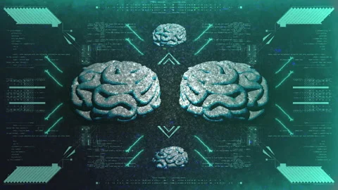 Digital AI brain graphics with HUD display Stock Footage 301696860