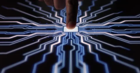 Digital AI Computer Activates Secure System With Fingerprint Stock Footage 149311819