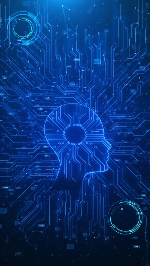 Digital AI glowing circuitry, flowing data streams, network architecture scene Stock Footage 333857281