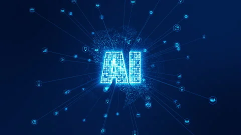 Digital AI icon with line connection futuristic technology abstract background Stock Footage 155010069