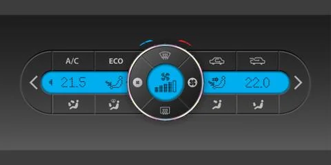 Digital air condition dashboard design with blue lcd Illustrazione stock