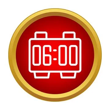 Digital alarm clock displaying 06,00 in red circle icon 스톡 일러스트