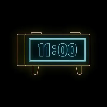 Digital alarm clock displaying 11,00 with neon outline Stock Illustration