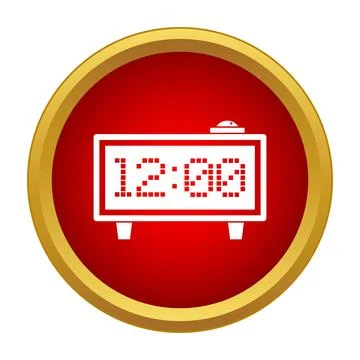 Digital alarm clock displaying 12,00 in red circle Stock Illustration