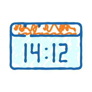 Digital alarm clock displaying current time doodle icon Stock Illustration