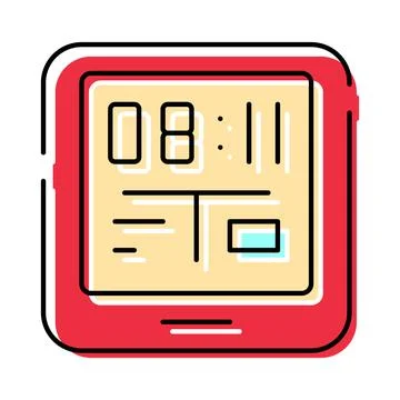 Digital alarm clock displaying current time and information Stock Illustration
