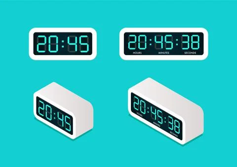Digital alarm clock Front and Isometric view Stock Illustration