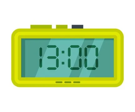Digital Alarm Clock, Green Electronic Time Measuring Instrument Vector 스톡 일러스트