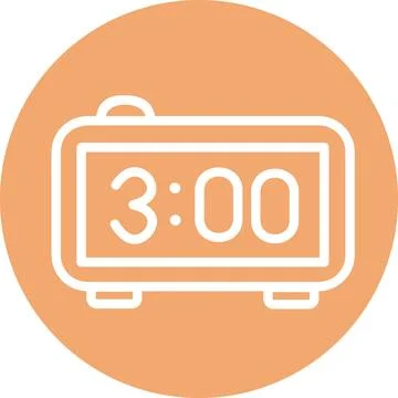 Digital alarm clock icon round flat graphic Illustration