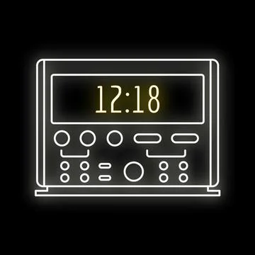 Digital alarm clock neon glowing on black background Stock Illustration
