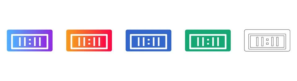 Digital Alarm Clock Time Icon Set Stock Illustration