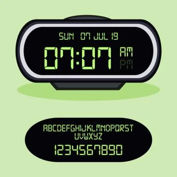 Digital alarm clock. Vector Illustration, on green background Stock Illustration