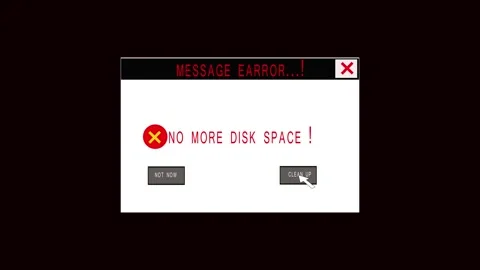 Digital alert window displaying "No More Disk Space" warning for storage is.. Stock Footage 321450367