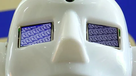 Digital algorithms in front of the robot. Technology. Robot. AI. Stock Footage 52361311