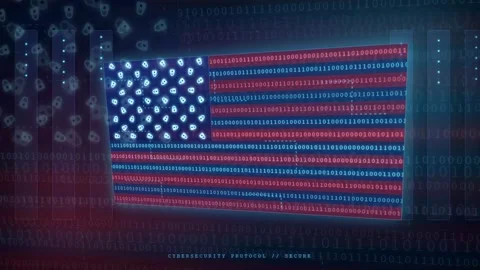 Digital American Flag Composed of Binary Code on Dark Blue Cyber Security Stock Footage 341832117