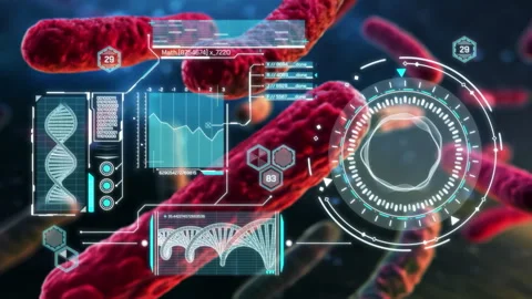 Digital analysis of bacteria through futuristic interface Stock Footage 312876412