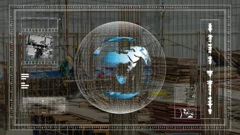 Digital analysis of engineering construction site in heavy industrial concept Stock Footage 75344817
