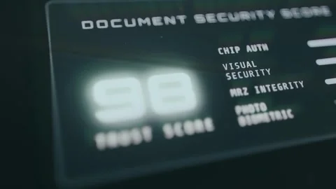 Digital analysis interface for a document security features, Total Score of 98 Stock Footage 333823260