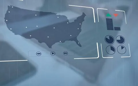 Digital analysis of United States map with data visualization and navigatio.. Stock Photos