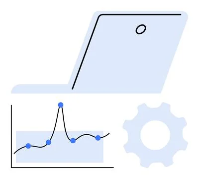 Digital Analytics and Data Optimization with Graphs and Gear Symbol Illustrazione stock