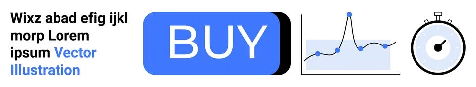 Digital analytics with a Buy button, line graph, and stopwatch Stock Illustration