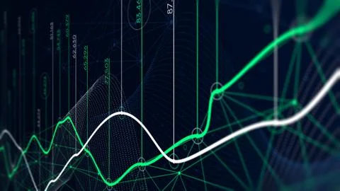 Digital analytics concept, data visualization, financial schedule, monitor sc Stock Photos