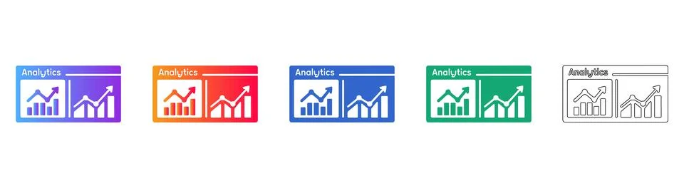Digital Analytics Dashboard Icons with Growth Charts Stock Illustration