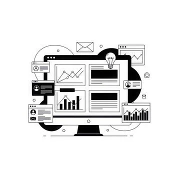 Digital analytics dashboard isolated on white background Stock Illustration