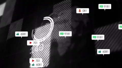 Digital analytics dashboard showing white circular progress chart with social Stock Footage 309156135