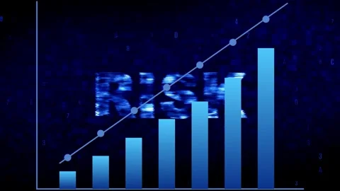 Digital analytics interface displaying increasing risk levels on blue graph Stock Footage 340940421