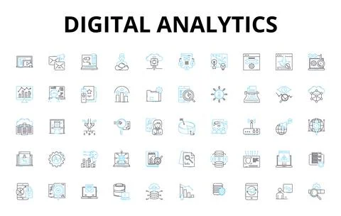 Digital analytics linear icons set. Metrics, Insights, Attribution, Conversion 스톡 일러스트