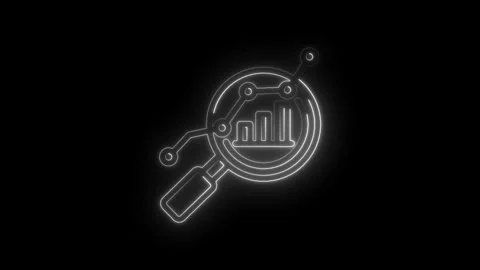 Digital analytics magnifying glass with glowing neon lines showing bar graph Stock Footage 333963642