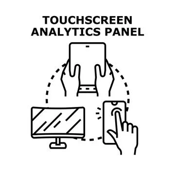 Digital analytics panel showing data interaction across devices Stock Illustration