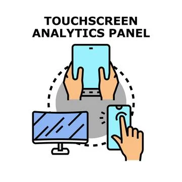 Digital analytics panel showing data interaction across devices Stock Illustration