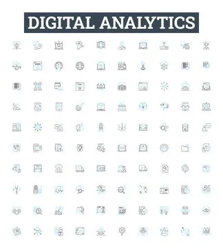 Digital analytics vector line icons set. Digital, Analytics, Tracking, Metrics Stock Illustration