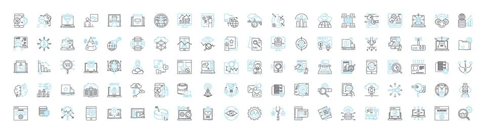 Digital analytics vector line icons set. Digital, Analytics, Tracking, Metrics Illustrazione stock